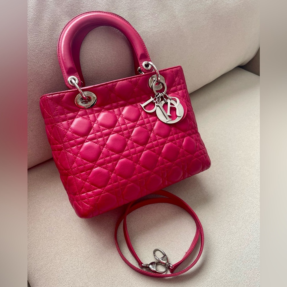 Authentic medium Lady Dior in Fuchsia